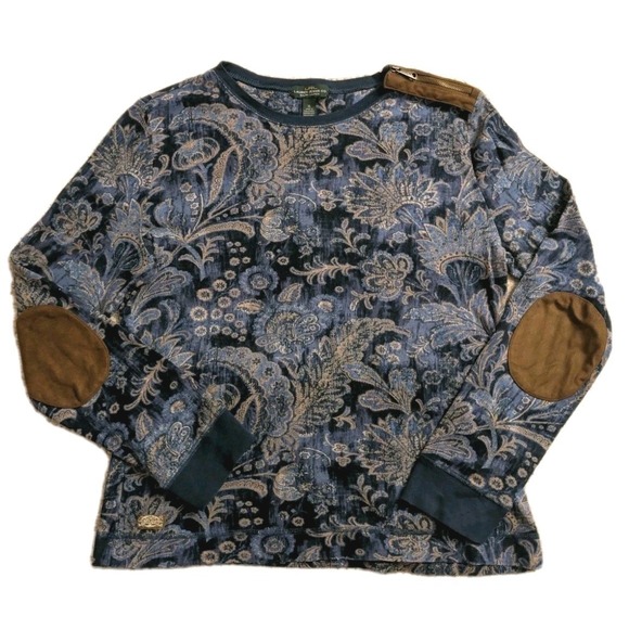 Lauren Ralph Lauren Tops - Vtg Lauren Jeans XL Paisley Suede Patch Equestrian Preppy BaseLayer Long Sleeve